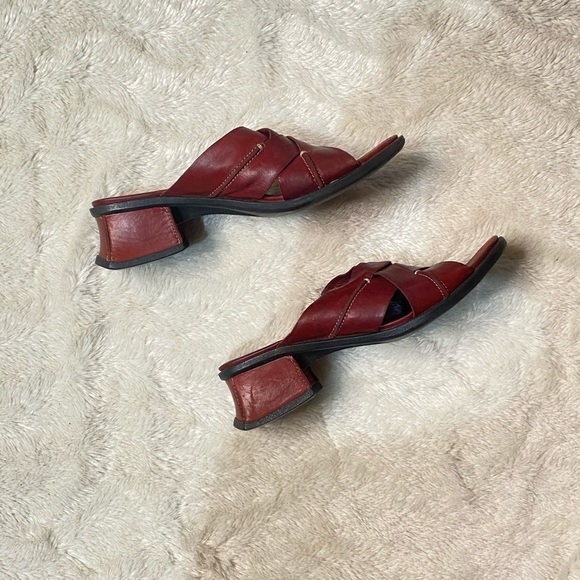 Clarks Shoes Red Leather Clarks Heeled Sandals Poshmark